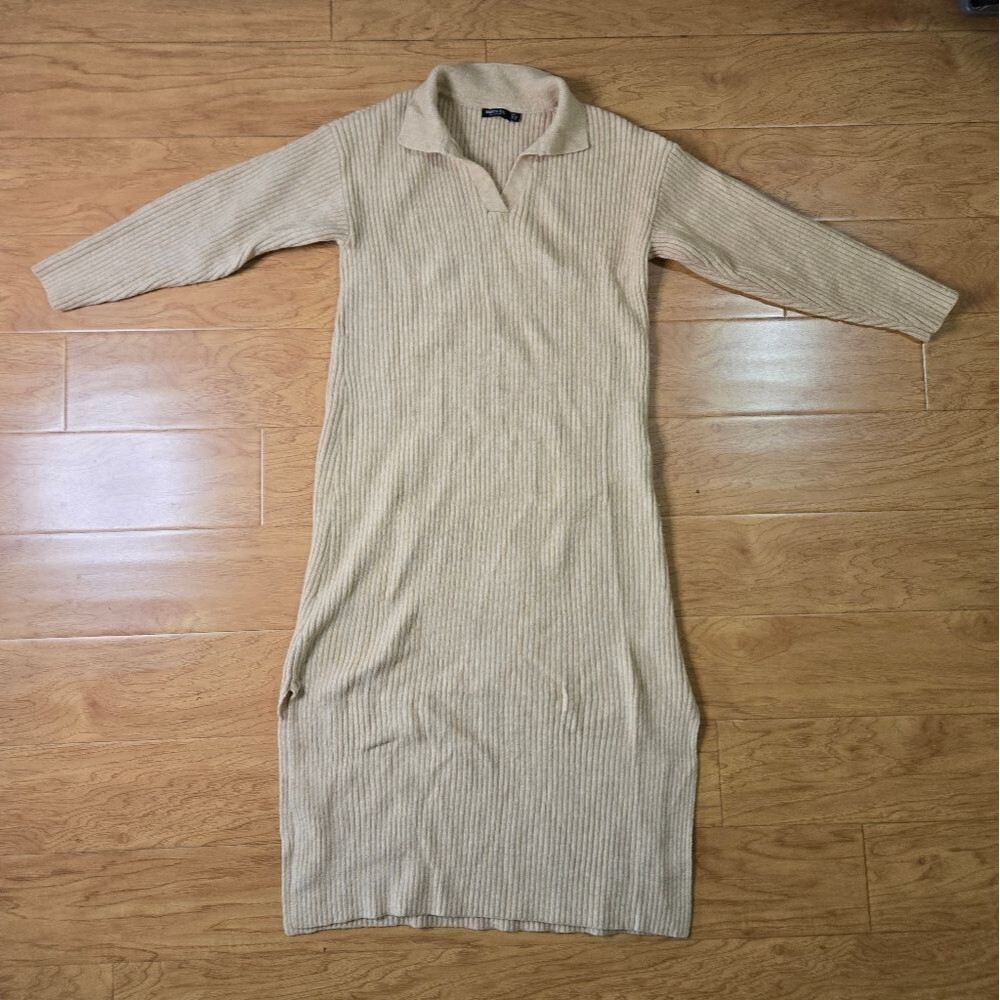 NASTY GAL Long Sleeve Cream Sweater Maxi Dress Size 6